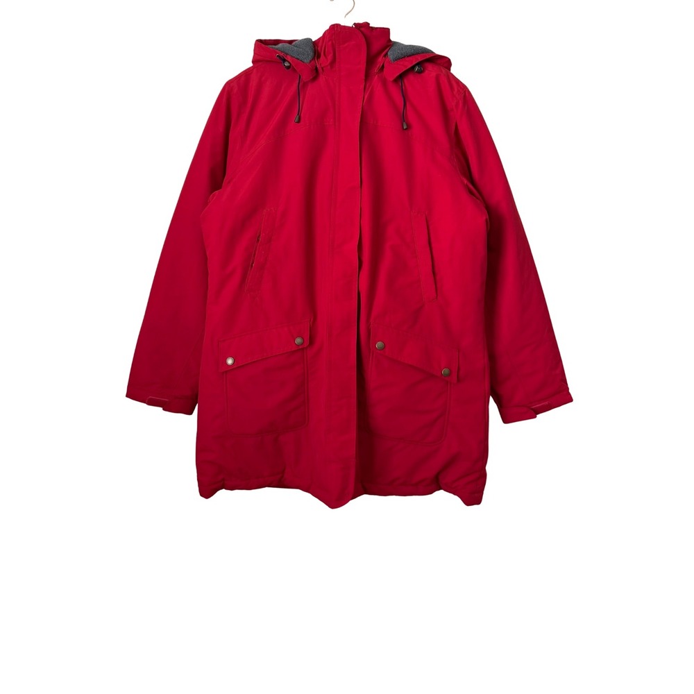 Lands End Jacket Womens Large Red Parka Hooded Winter Coat Insulated Windproof